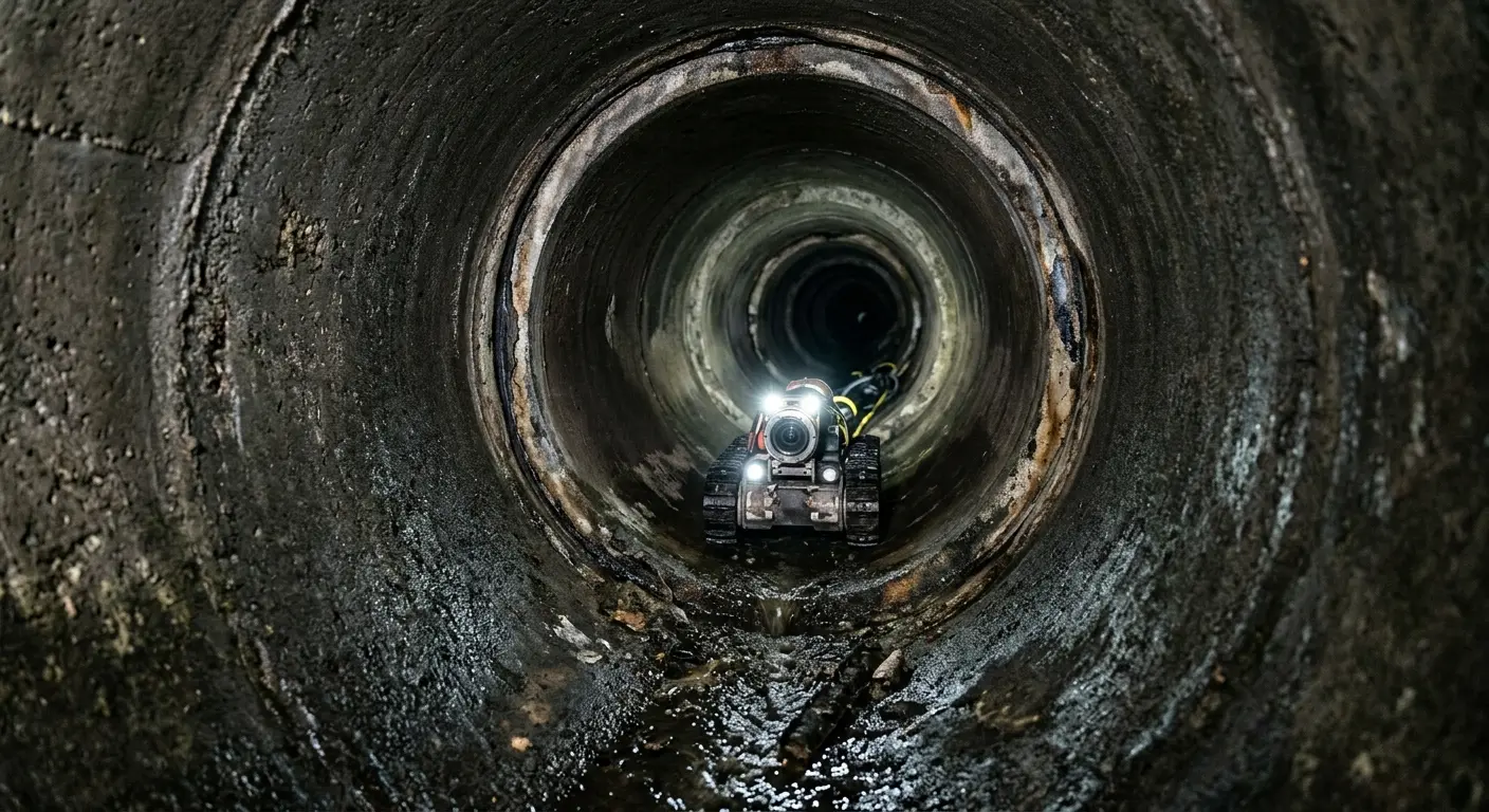 Robotic sewer camera inspecting pipe interior for Sewer Line Repair in Whitpain